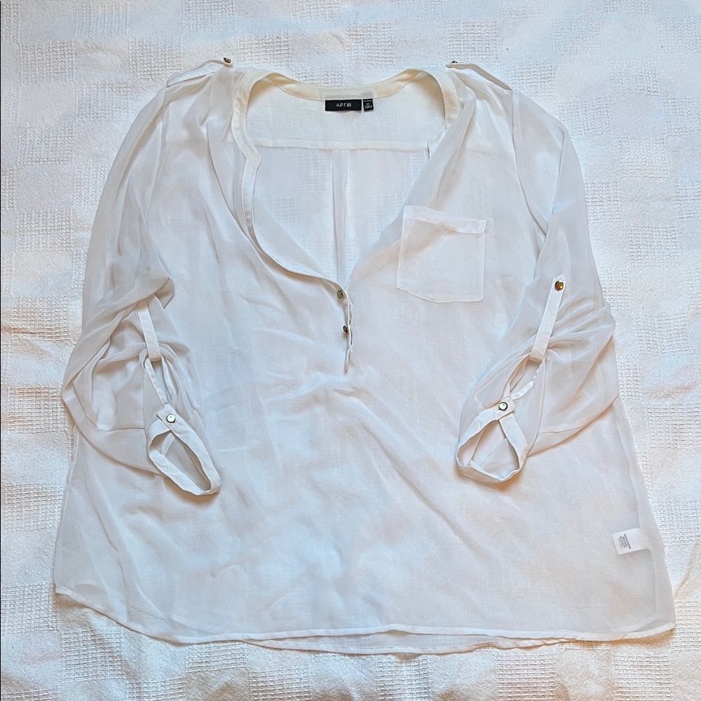 Apt. 9 White Sheer Blouse with Button Details